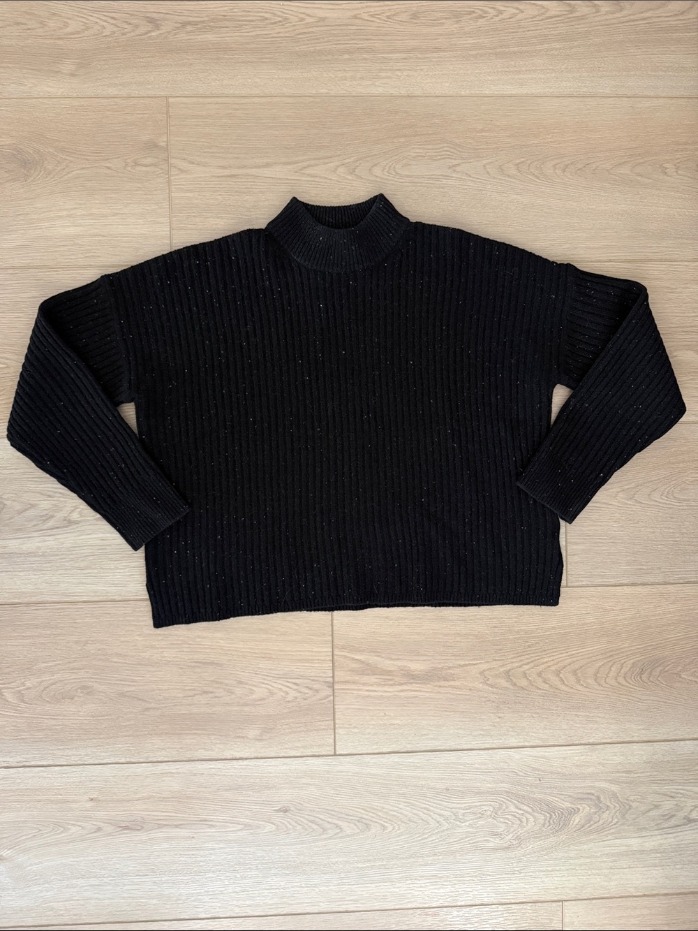 Black Ribbed Knit Sweater Cozy Mock Neck Madewell Cashmere Blend Fall Pullover M